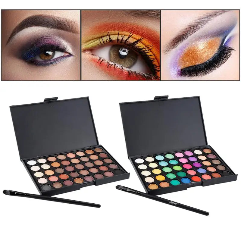 Paleta Sombras + Pincel 4, Alta Pigmentação, Longa Duração, Maquiagem Brilhante, 40 cores
