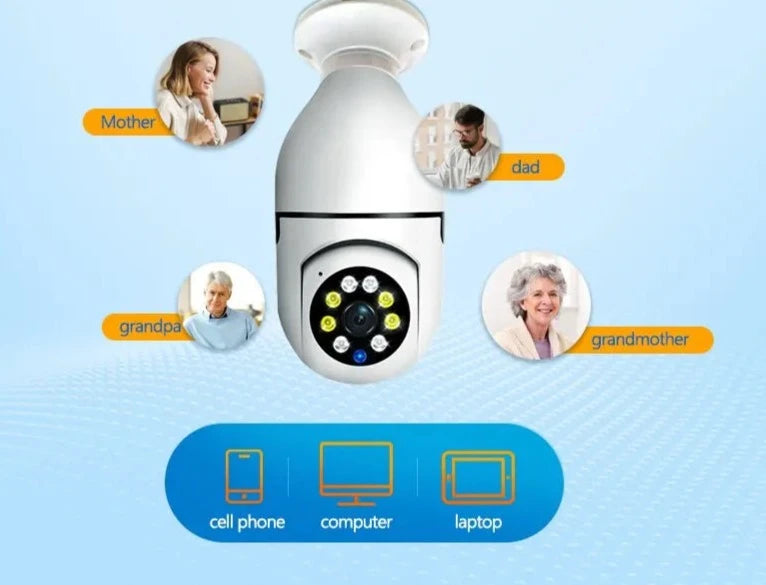 Câmera de Vigilância de Segurança Interna,+ Cartão de Memória 64 GB Visão Noturna Colorida, Rastreamento Humano Automático, Zoom, WiFi, Lâmpada 5G, E27