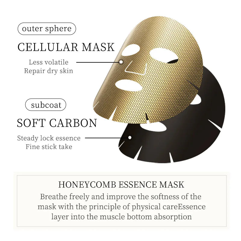 Máscaras Firmadora Facial 24K Gold Sadoer 10Pçs  Nutritivo, Rejuvenescimento Da Pele Suave, Folhas De Máscara Facial